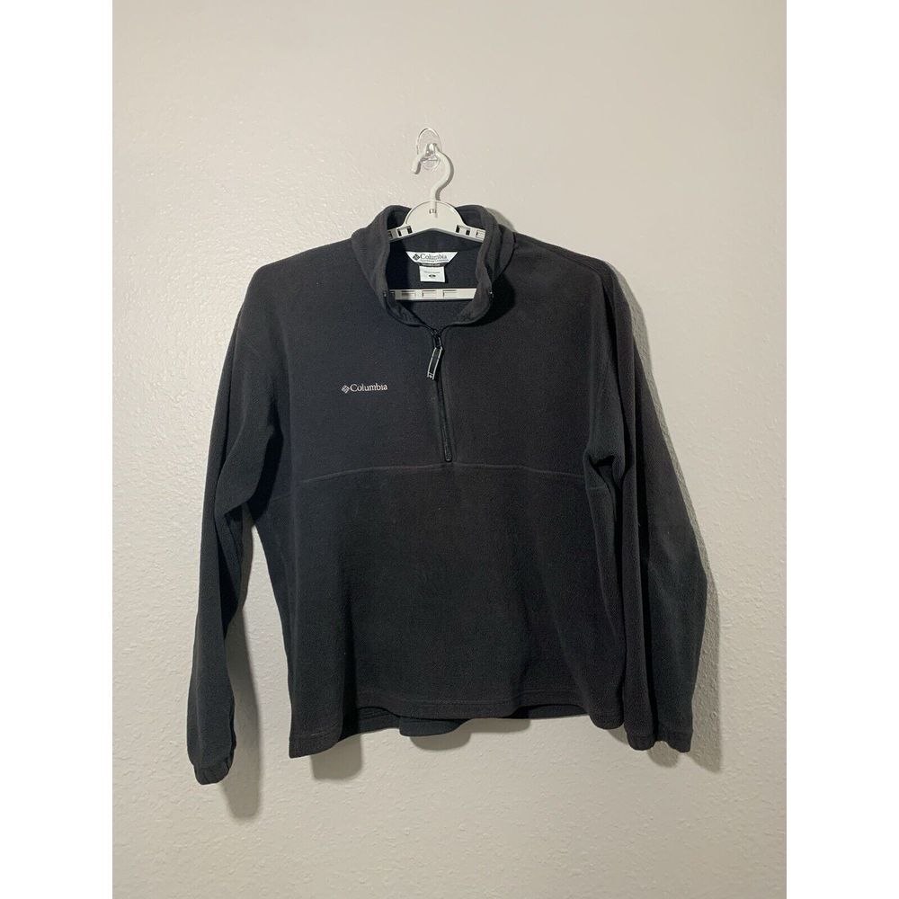 Columbia UNISEX Black 1/4 Zip Fleece Pullover Jacket‎ Long Sleeve Logo Size XL